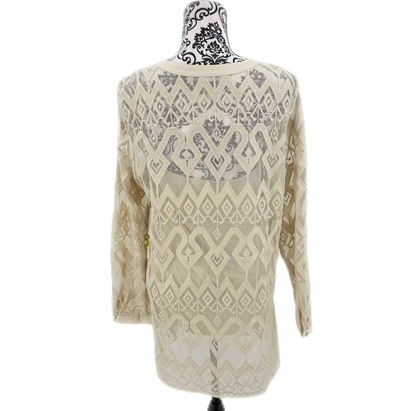 NWT Sigrid Olsen Signature Beige Sheer Tunic Long Sleeve Boho Resort Blouse, L - Picture 9 of 14